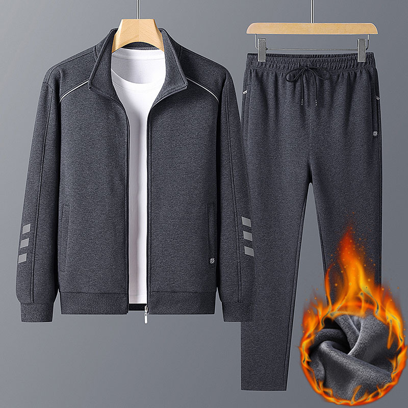 Casual sports cardigan sweater set Men's autumn and winter trend lapel jacket Sports nine-point pants set matching_voghion.com
