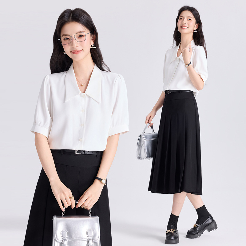 Short-Sleeved Shirt for Women 2026 New Style Elegant Professional Workwear Pleated Skirt Two-Piece Set Professional Shirt Suit