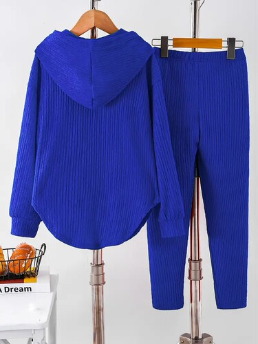 European and American Autumn/Winter Fashionable Casual Suit for Women: Solid-Color Homewear—Long-Sleeved Hoodie with Hat and Long Pants, Two-Piece Set