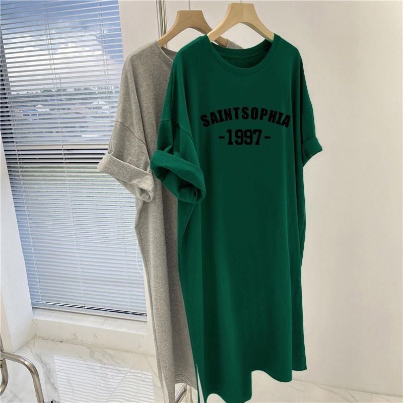 Korean Style Casual Simple Summer Japanese Style Ins Thin Large Size Lazy Dress Midi Split Loose Slimming Dress Korean Style Casual Simple Summer Japanese Style Ins Thin Large Size Lazy Dress Midi Split Loose Slimming Dress
