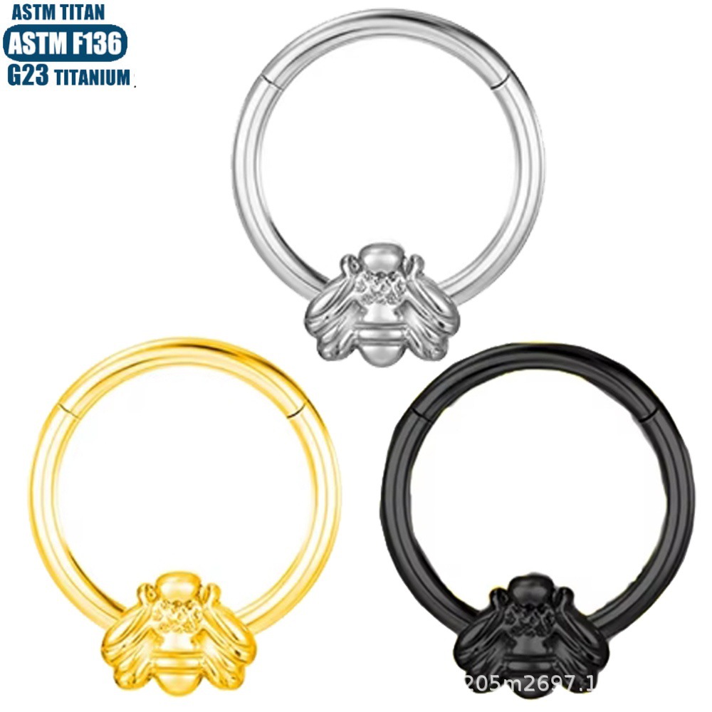 F136 Titanium Piercing Nasal Ring Feather Bee Snake Septum Seamless Ring Tragus Earring detail image 17