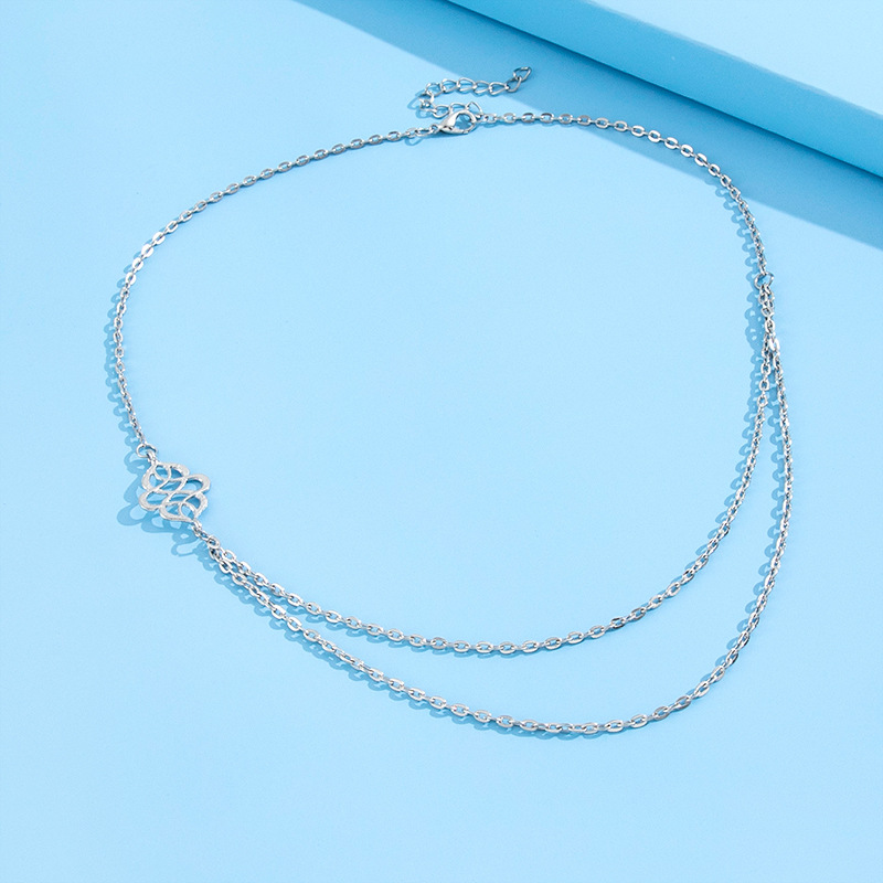 Simple fashion female hollow auspicious double-layer clavicle chain necklace