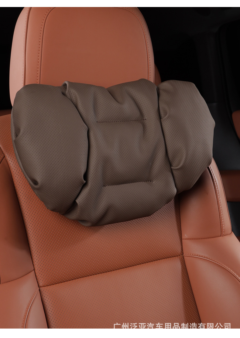 Cross-Border New Model Foam Cotton Car Headrest Nappa Leather Car-Mounted High-End Neck Pillow and Lumbar Cushion Set