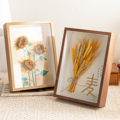 Handmade diy dried flower photo frame couple gift commemorative glass hollow three-dimensional table hanging wall plant specimen