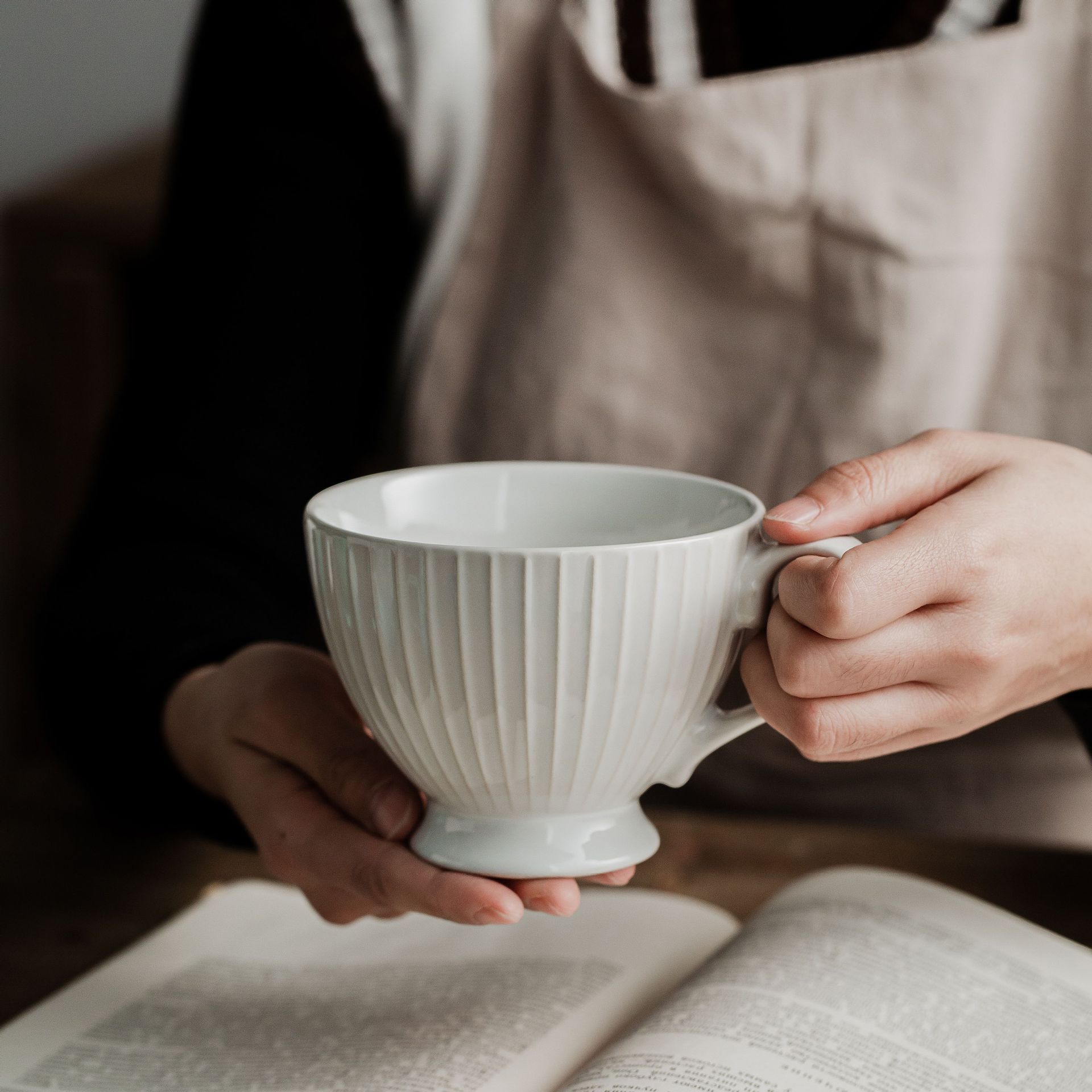 Taza de desayuno de cerámica en relieve, taza de nicho, taza de café de gran capacidad, taza de avena, taza de agua doméstica