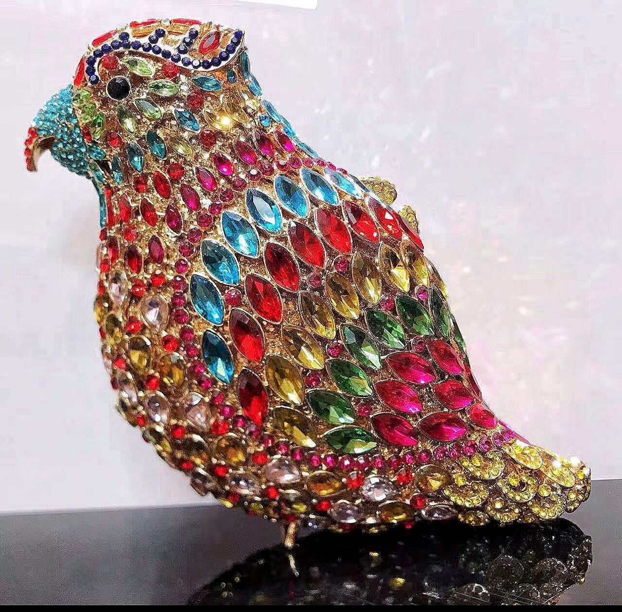 Nuevo cross-border taladro bolsa de cena de metal caja dura llena de taladro bolsa de mano de fiesta bolsa de embrague de pájaros