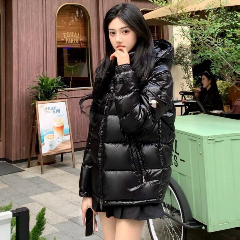 Cross-Border Hit Mon Style down Jacket Maya down Jacket with Shiny Finish, Stand-Up Collar, Windproof, Unisex, with Hood