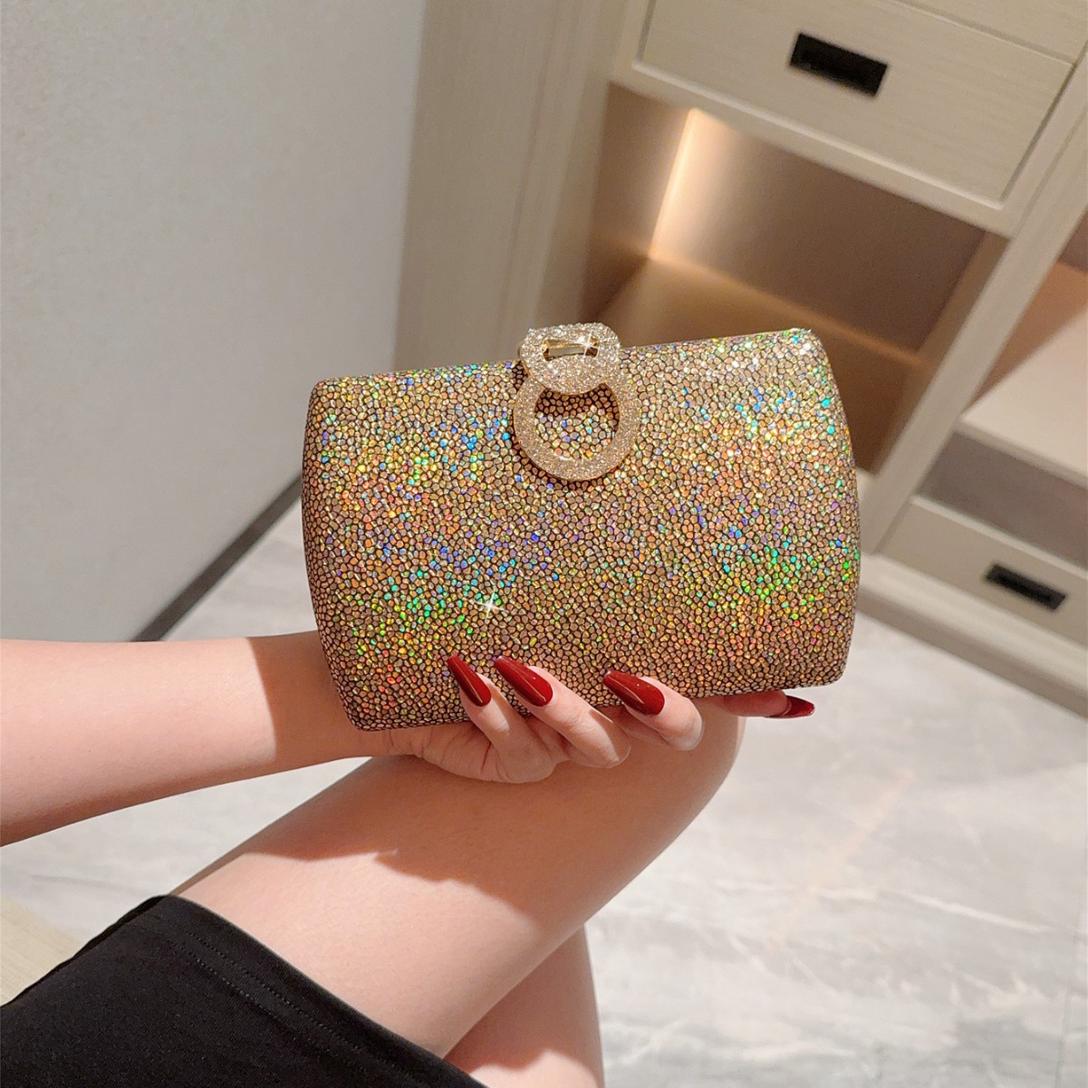 New Cross-Border Rhinestone Evening Bag, Sparkling Diamond Clutch For Women, Fashionable Prom Party Chain Bag - Thumbnail 3