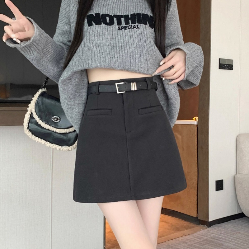 美拉德半身裙秋冬女小个子高腰显瘦a字包臀裙防走光毛呢短裙裙子|undefined