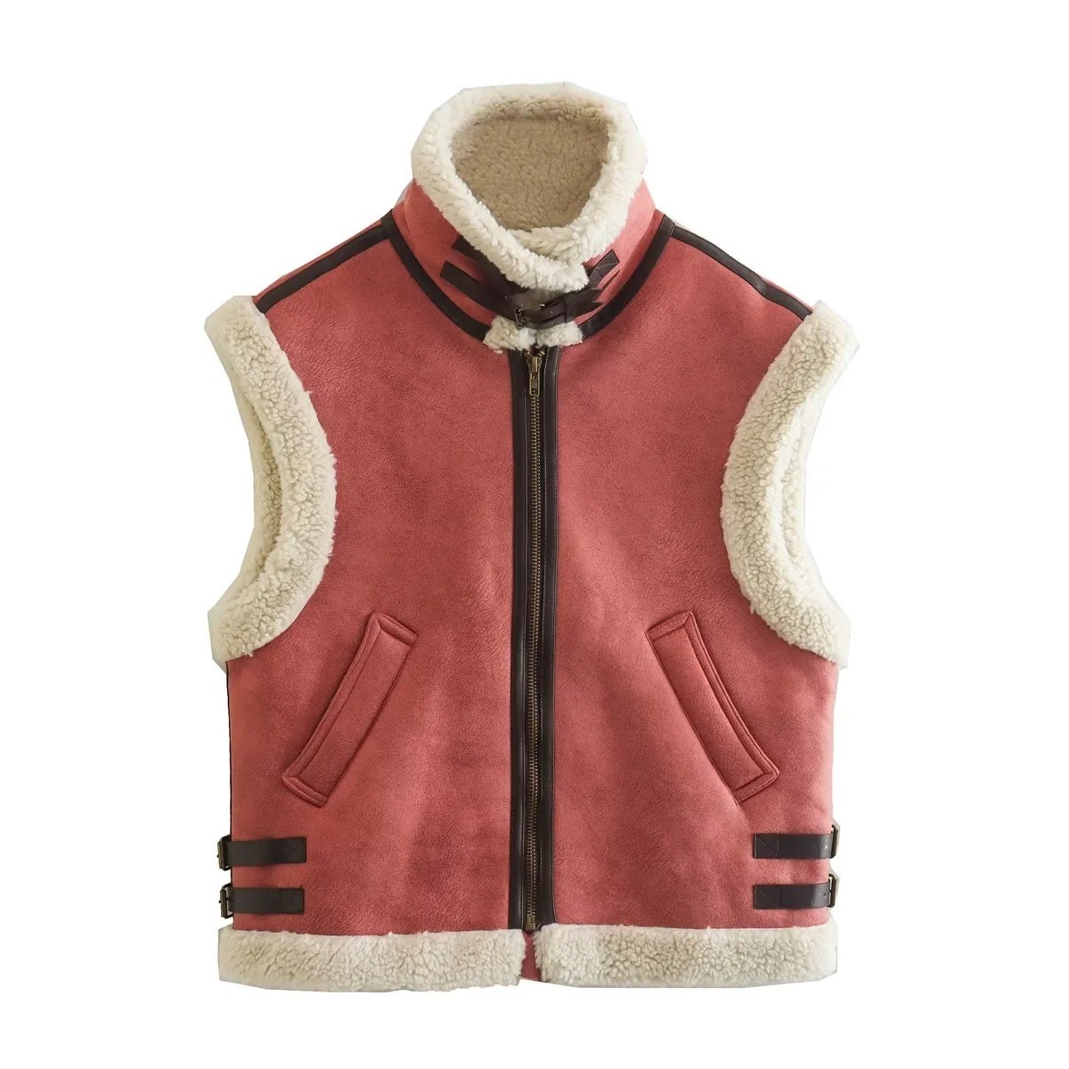 Europa y América estilo de la calle solapa de lana costura Chaleco de moda personalizada ropa de mujer Otoño e Invierno Nuevo Chaleco de piel sintética