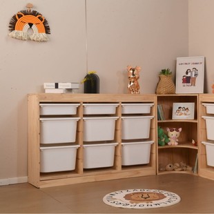 Children's Toy Storage Cabinet Solid Wood Grid Cabinet Bookcase Classification Organizer Picture Book Rack Toy Storage Rack Storage Cabinet
