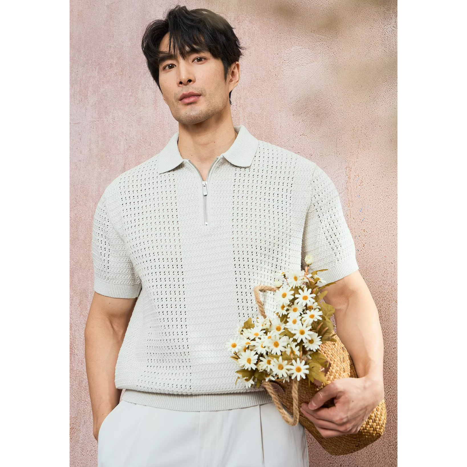 Polo camiseta de punto camiseta de manga corta camiseta de hombre solapa hueco medio cremallera viejo viento de negocios de verano fábrica transfronteriza al por mayor image 3