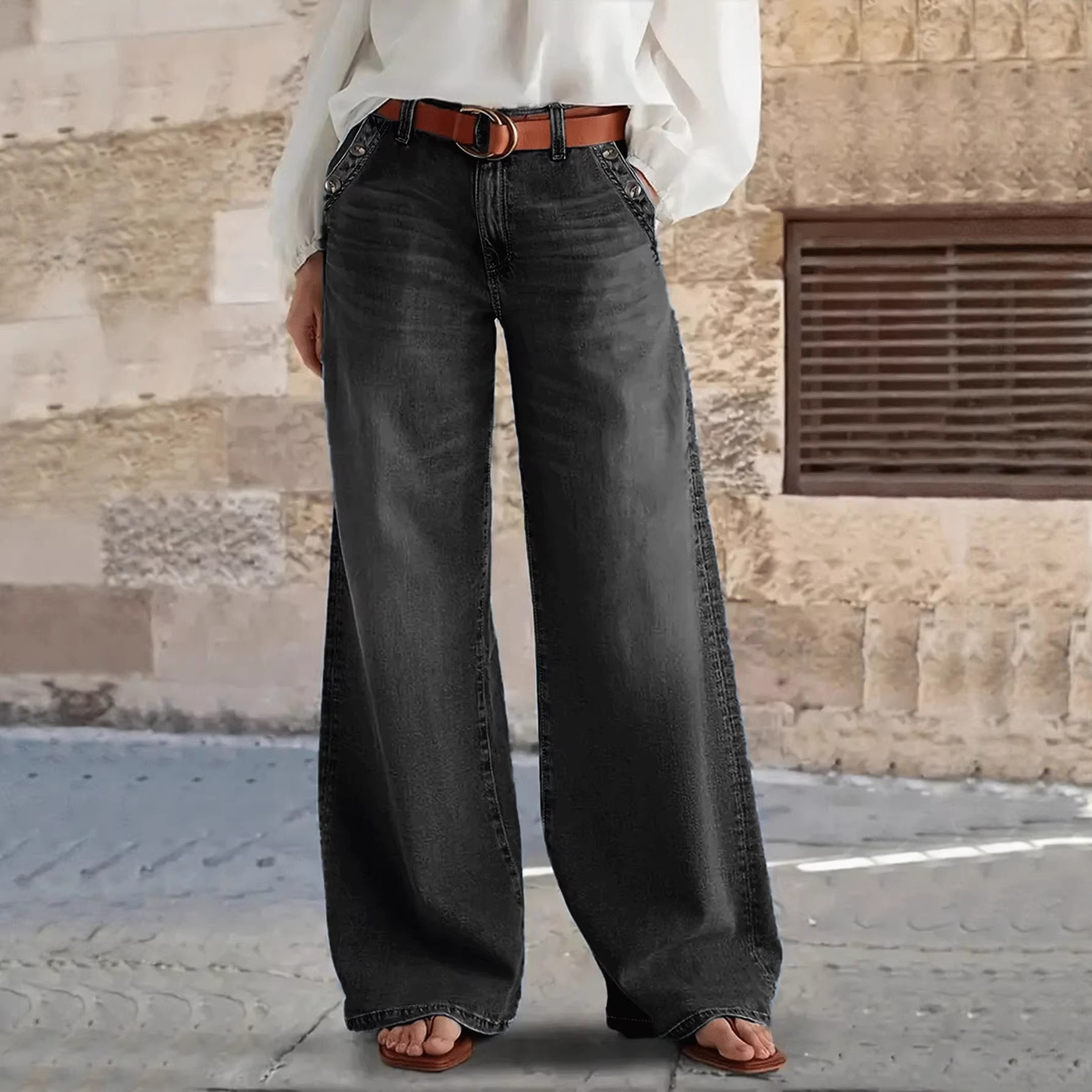 Women's Retro Wide Leg Denim Pants – High-Waisted Loose Fit Casual Jeans For A Vintage Chic Look_voghion.com