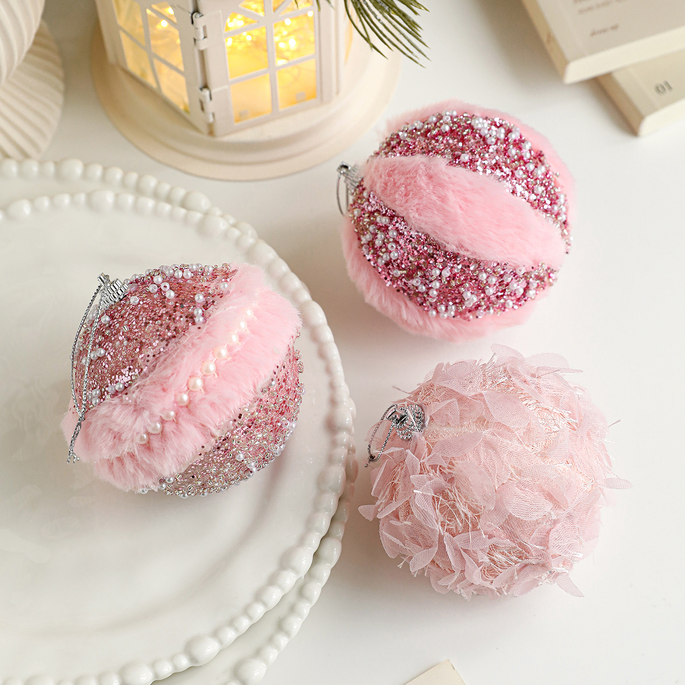 Nueva bola de espuma de peluche rosa pétalos de Navidad bola de Navidad árbol de Navidad colgante colgante ambiente diseño accesorios DIY