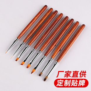 Cross-border nail brush suit full set of 8 red wood rod nail drawing gradient Pen painted carved nail brush wholesale