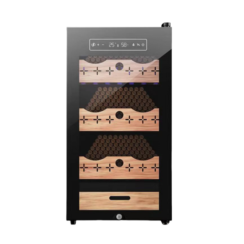 Gabinete de cigarros de temperatura y humedad constante, compresor, exhibición de puerta de vidrio de refrigeración, gabinete de cigarros de madera de cedro pequeño de temperatura única