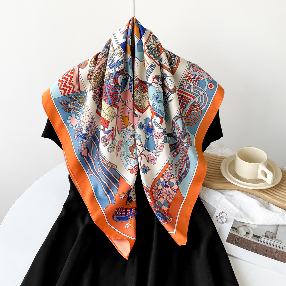 Retro Seidenschal Quadratisch Für Damen Leichtes Halstuch_voghion.com