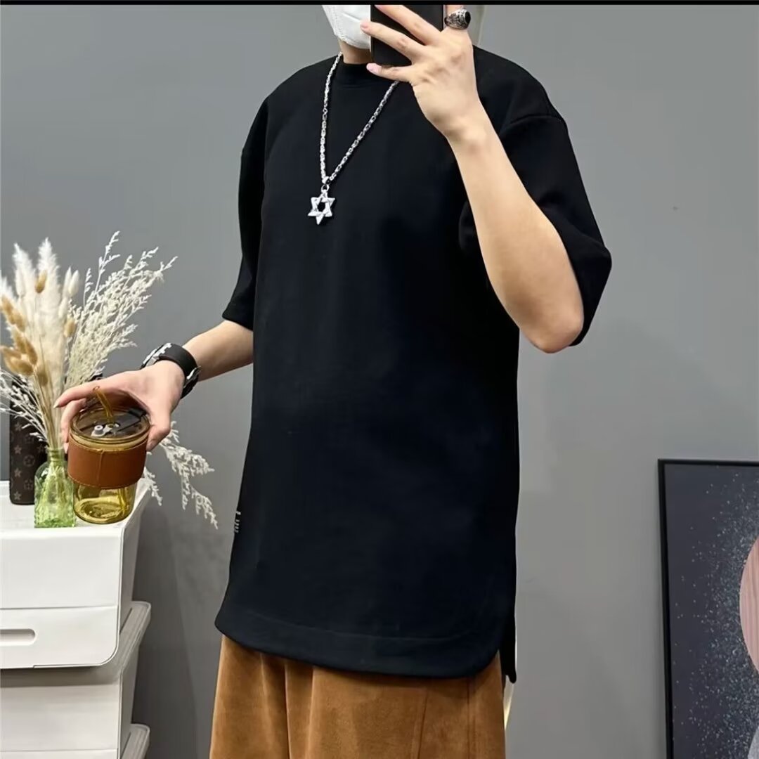 Men's Clothing Hidden pocket heavy waffle men's short sleeved round neck summer solid color loose large size T shirt cool and breathable_voghion.com