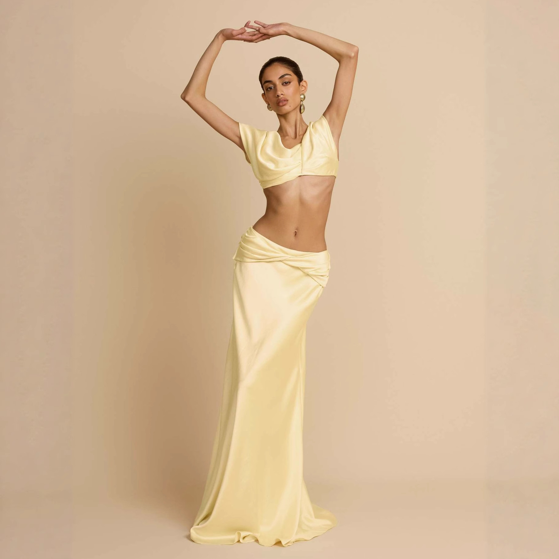 Sexy Geometric Panel Two-Piece Dress Set, Ruched Bustier Top With Asymmetrical Skirt For Women Fashion-Forward Two-Piece Set_ecoleips.com