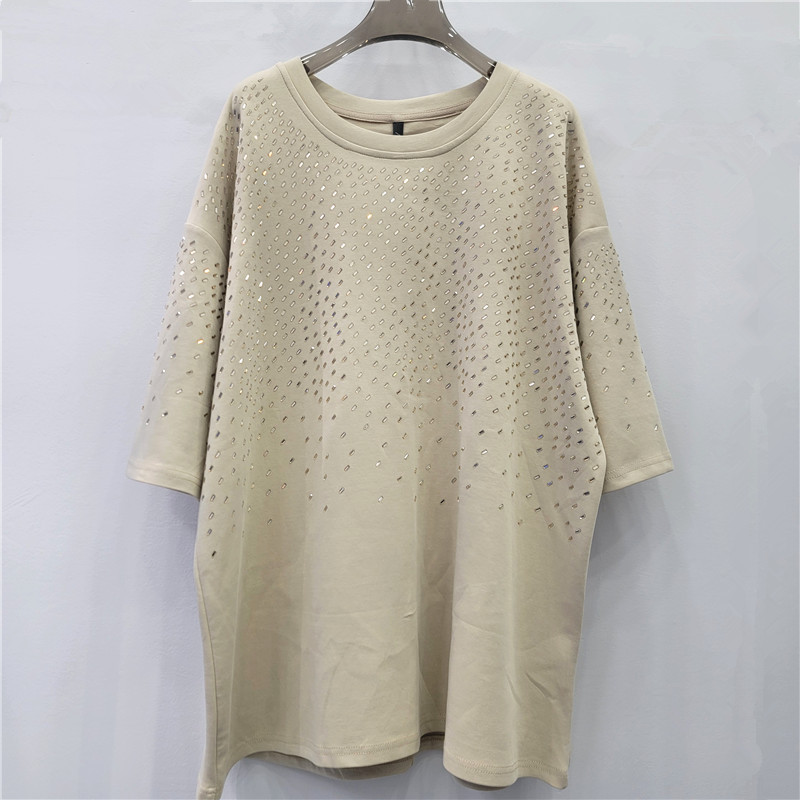 Camiseta negra de mangas cortas para mujeres 2026 primavera y verano nuevo diseño brillante brillante taladro caliente chaqueta de tamaño grande image 2