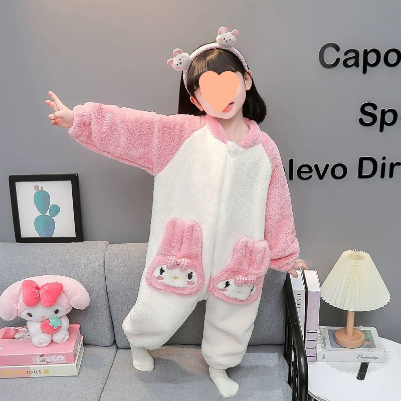 새로운 소녀 잠옷 가을과 겨울 산호 양털 어린이 귀여운 슈퍼 귀여운 플란넬 점프 수트 차가운 집 옷