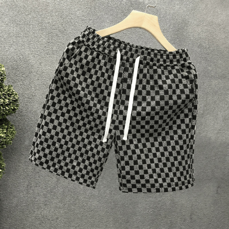 Men's Summer Casual Houndstooth Print Shorts, Loose Fit Straight Leg 5-Inch Inseam High Street Retro Style Shorts For Daily Streetwear_viptrois.com