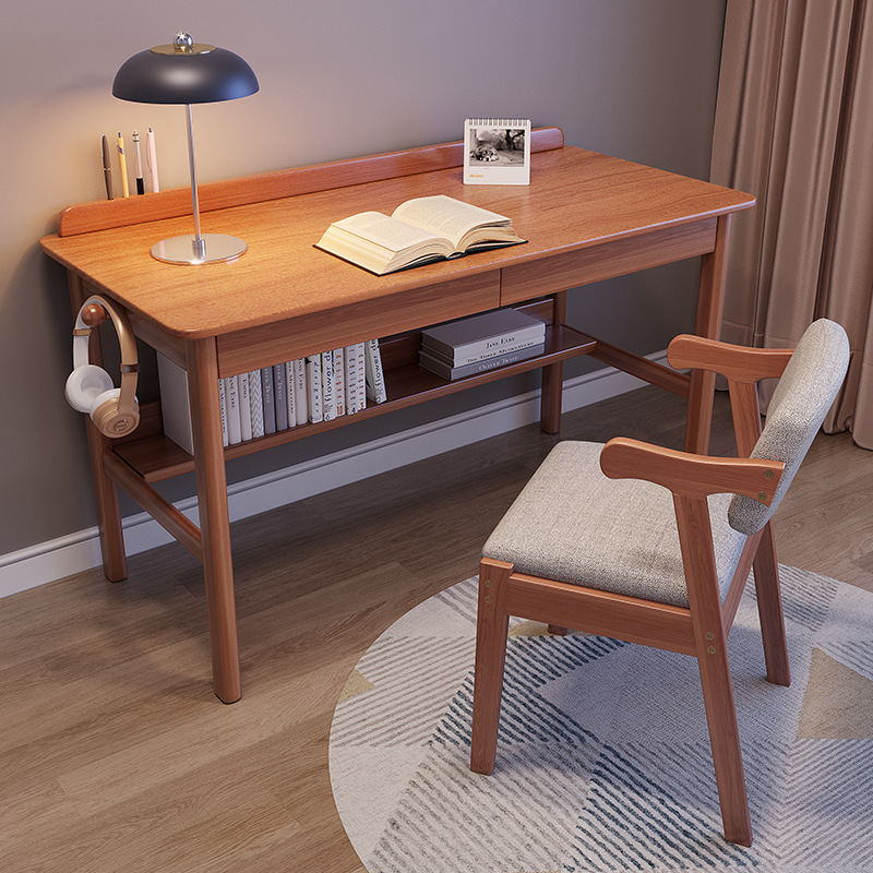 Escritorio de madera maciza nórdica, escritorio de computadora, escritorio de madera maciza simple para el hogar, escritorio de dormitorio simple todo en uno