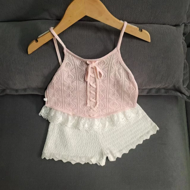 Летний вязаный комплект, летняя одежда, моделирующий эффект, корейский стиль
