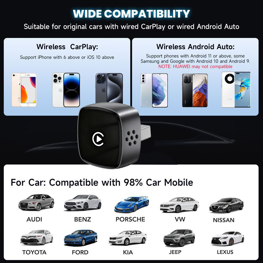 Carplay Box Wireless Connection Wired to Wireless Car Navigation Auto Two-In-One Portable Adapter