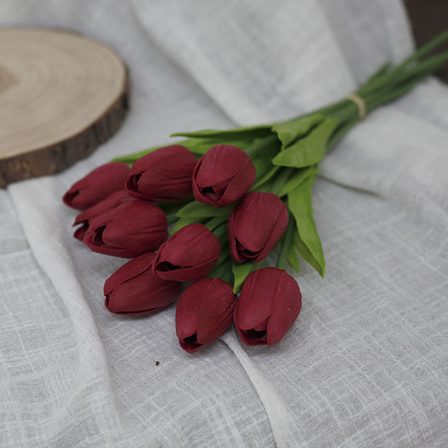 European retro 10-head tulip bunch dining table coffee table floral wedding PU artificial flower decorative flower