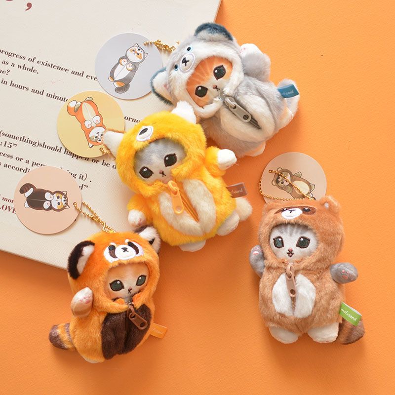 Japanese-Style Shark Cat Coin Purse Zipper Plush Toy Cute Raccoon Doll Toy Plush Pendant Cartoon Accessory Cute