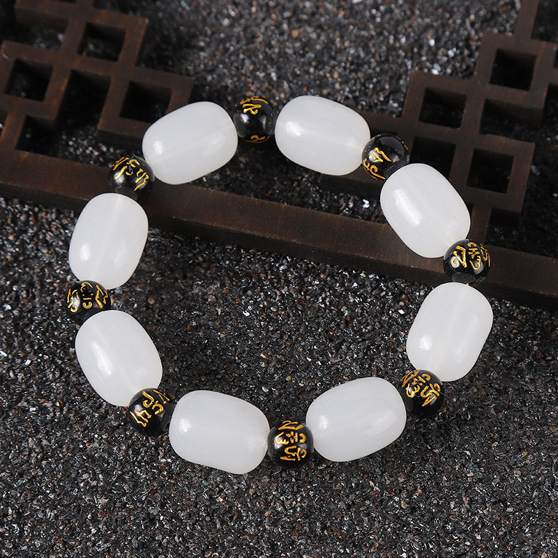 仿和田玉六字真言桶珠手链男女情侣手串景区摆摊会销礼品批发佛珠