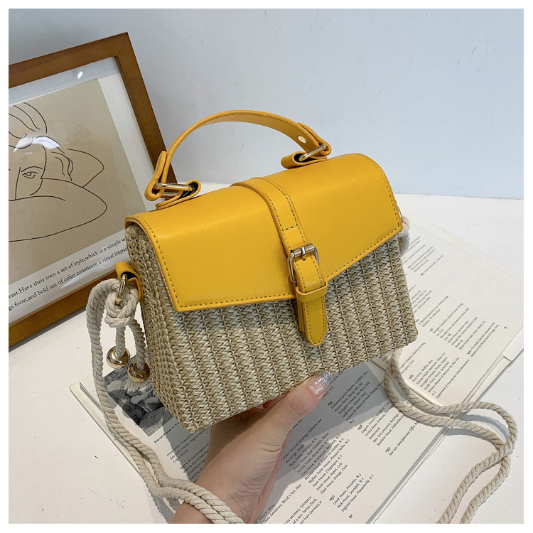 Fashion Contrast Color Straw Messenger Portable Small Square Bag Wholesale display picture 23