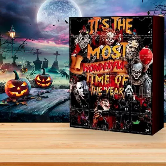 跨境新品万圣节恐怖电影机械骷髅小丑亚克力挂件24天倒计时盲盒