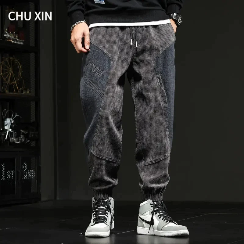 Men's autumn trousers, elite set, oversize, drawstring