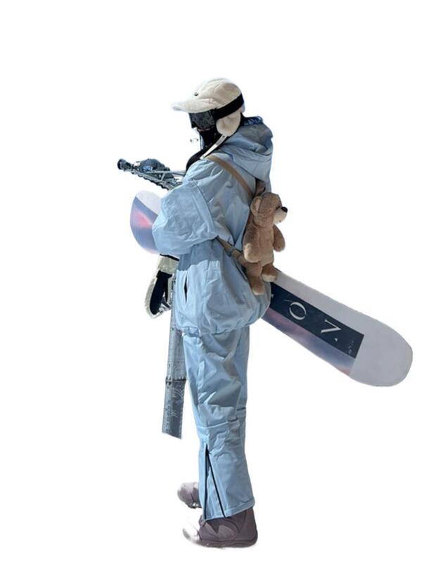 情侣蓝色滑雪服男款冬季加绒厚极地零下40度防寒服雪地滑雪裤套装|undefined