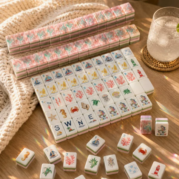 Luxurious modern summer seaside pink beach four-layer acrylic American mahjong tiles for parties and family entertainment