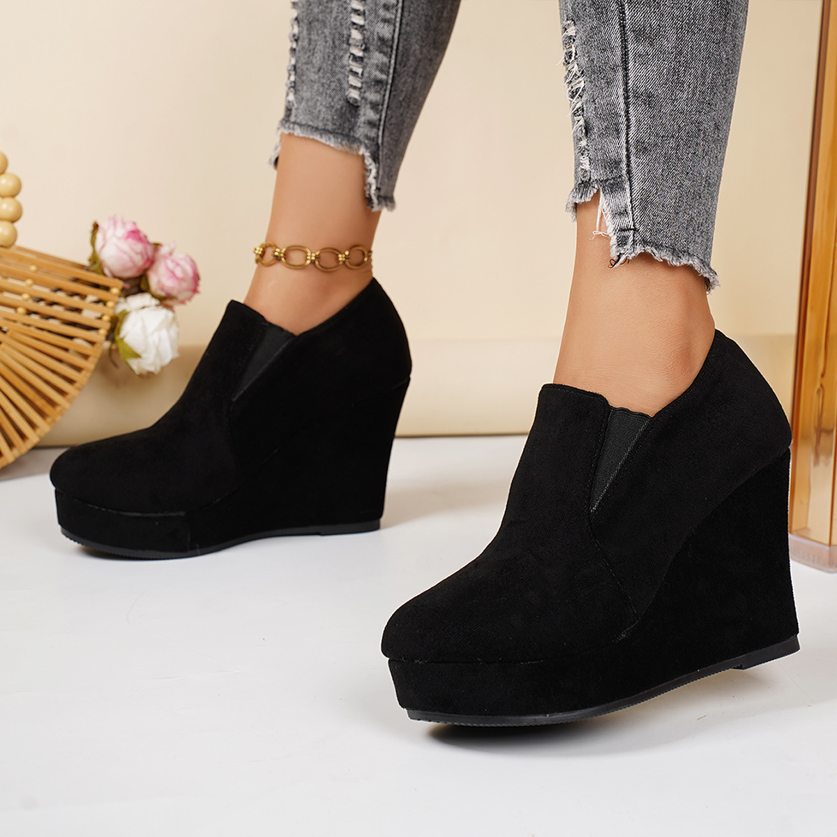 Dames plateau instappers suède sleehak schoenen elegant_voghion.com