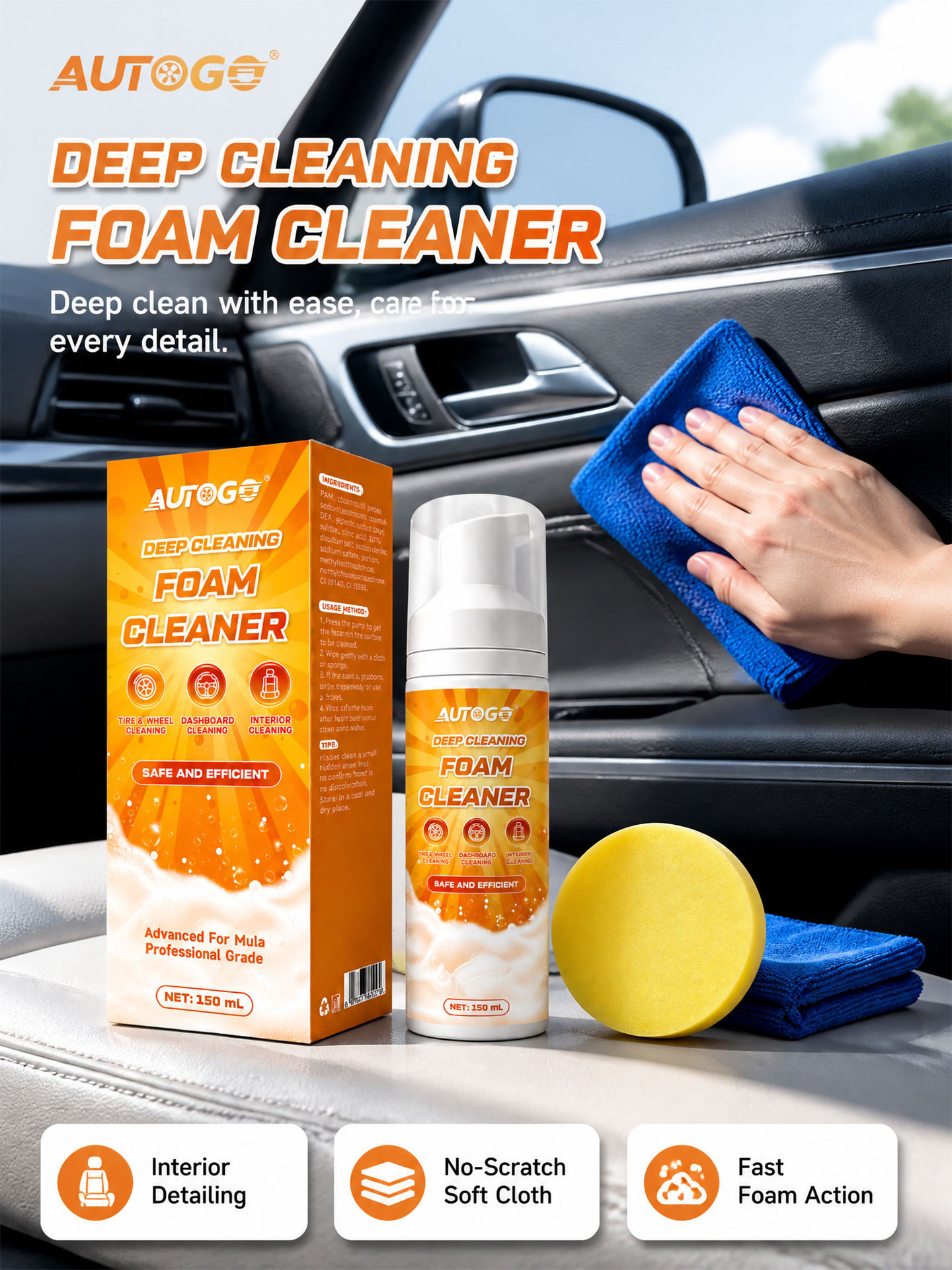 Cross-border multifunctional foam cleaner, powerful decontamination car interior leather seat cleaner, specially designed for white sneakers.