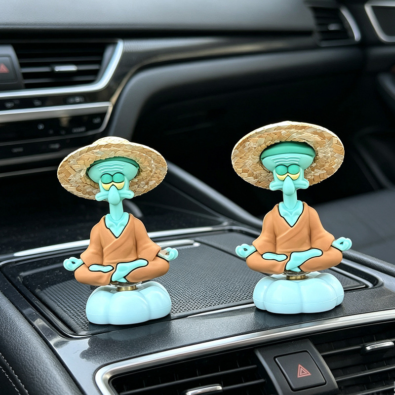 Creative Rotating Patrick Star and Squidward Car Ornaments, Electric Vehicle Interior Dashboard and Exterior Rear Seat Decorations