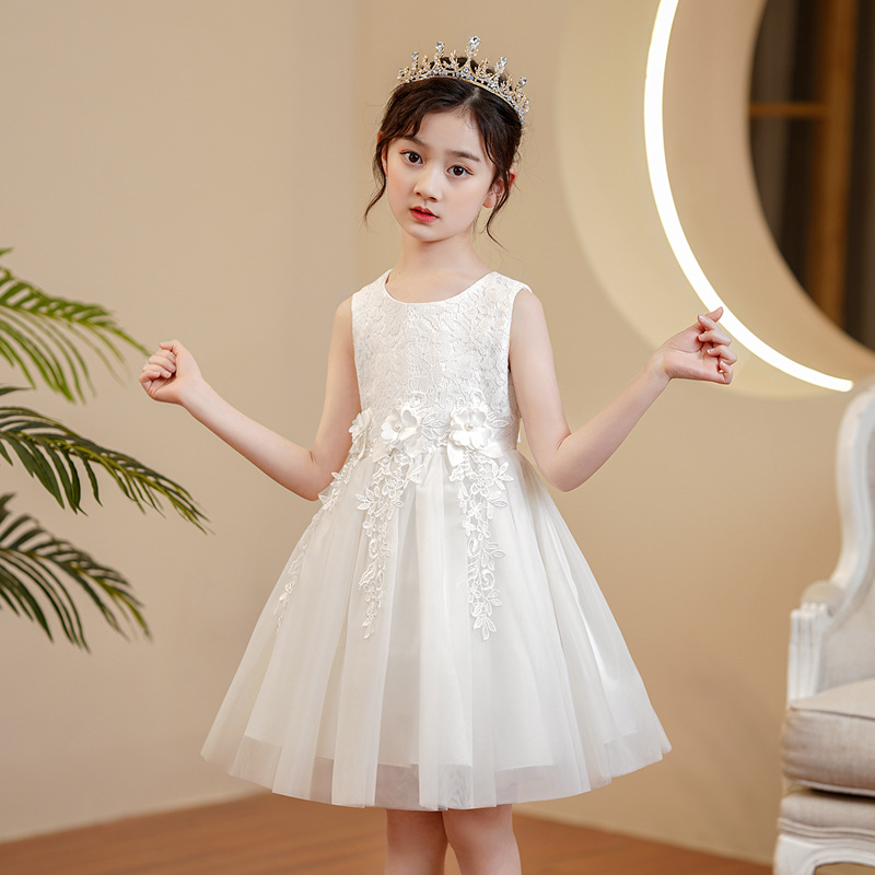 Summer small princess costume, children's white flower girl dress, western style, Birthday gift 2