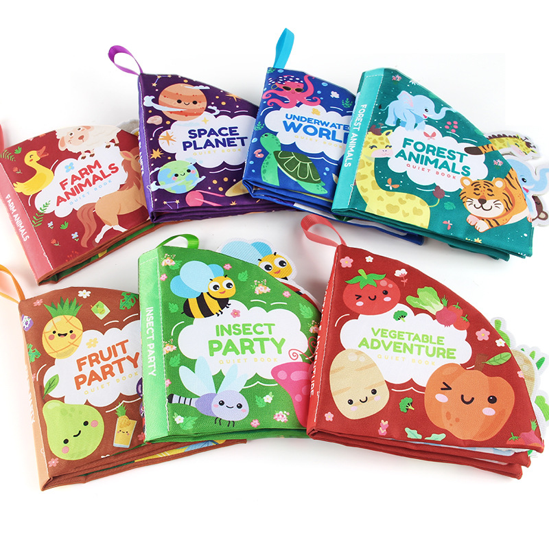 Libro de tela para bebés Velcro desgarrador libro animal marino frutas libro tridimensional puede morder libro de palma de la mano para niños pequeños