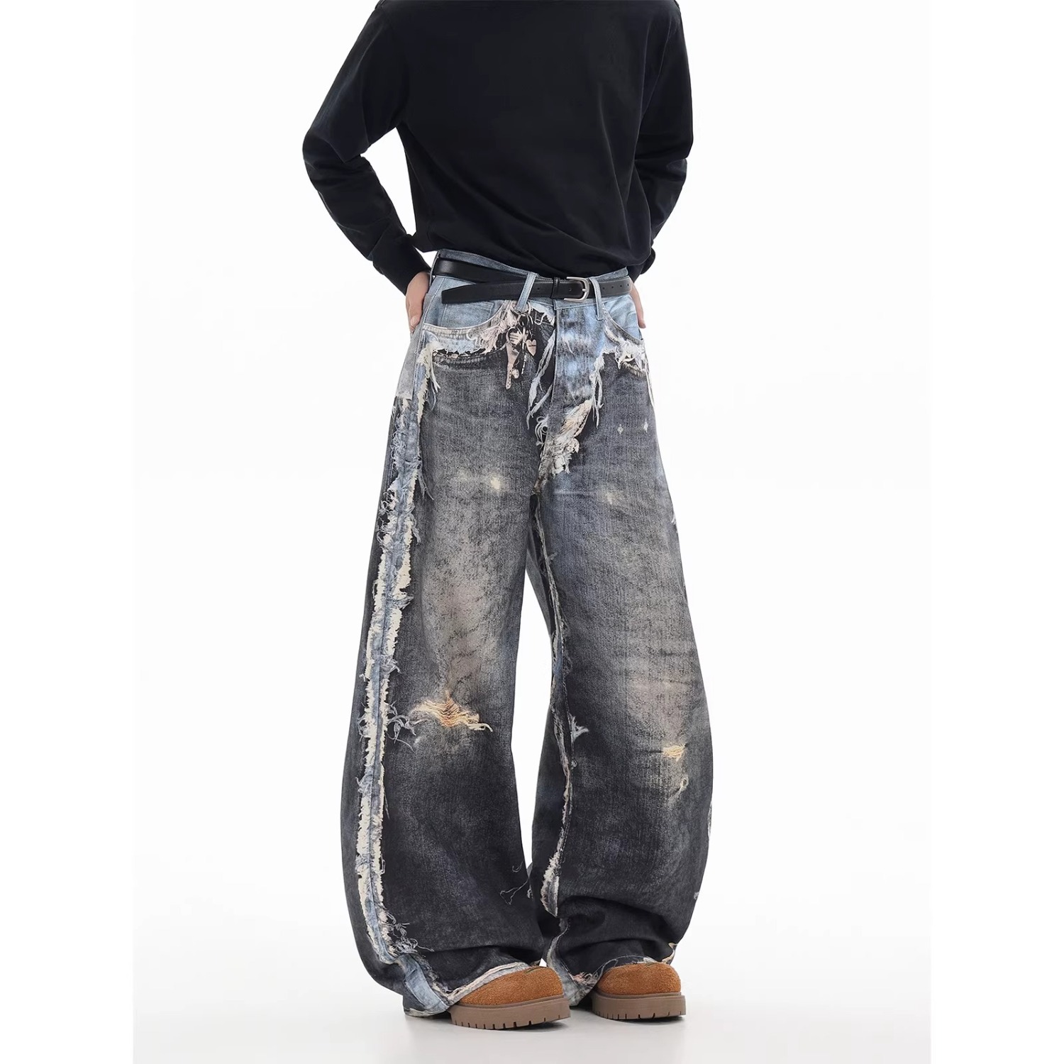 Unisex Distressed Denim Jeans 3D Printed Japanese Streetwear Style Long Pants for Men And Women_mkmklike.com