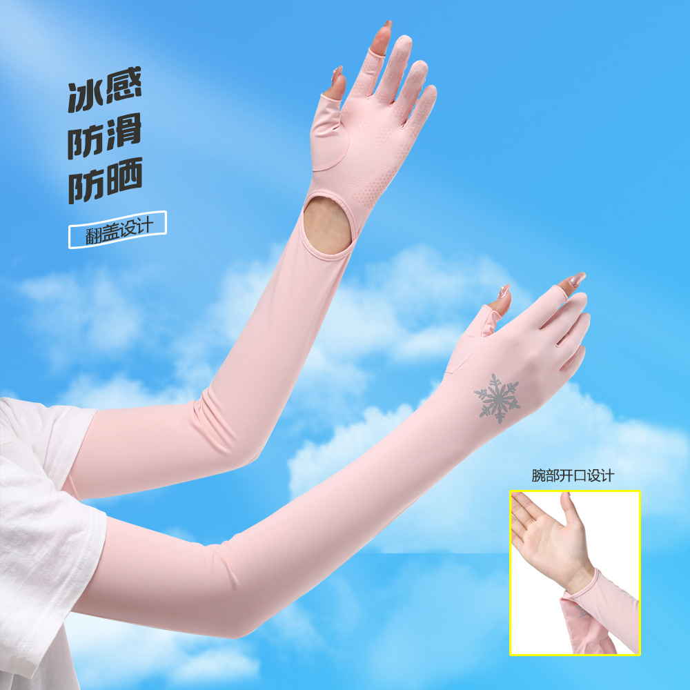 Protección solar manga de hielo verano de las mujeres protección uv brazo guardia conducción correr ciclismo al aire libre ligero transpirable dedo guantes de fuga