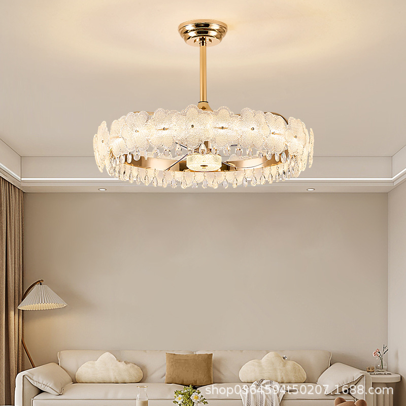 French Accessible Luxury Crystal Living Room Ceiling Fan Lamp Modern Simple 2025 New Restaurant Master Bedroom Ceiling Fan Lamp