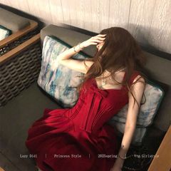 玫瑰人生辣妹纯欲风公主裙蝴蝶结短裙女千金感收腰显瘦无袖连衣裙