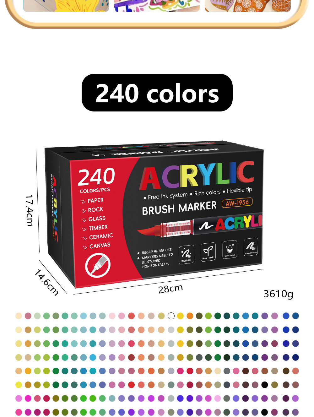 Direct-fill Soft-tip Acrylic Marker Pen 418 Colors Art Drawing Stationery Set for Children DIY Doodling Pen Wholesale