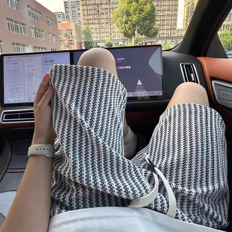 Black and White Striped Knit Shorts Men's Summer Trendy Brand Chanel-Style Pants for Outdoor Wear American Casual Half-Length Shorts