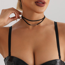 欧美跨境饰品 双层叠戴黑绳绒布几何弯管项链 网红简约脖子颈带女