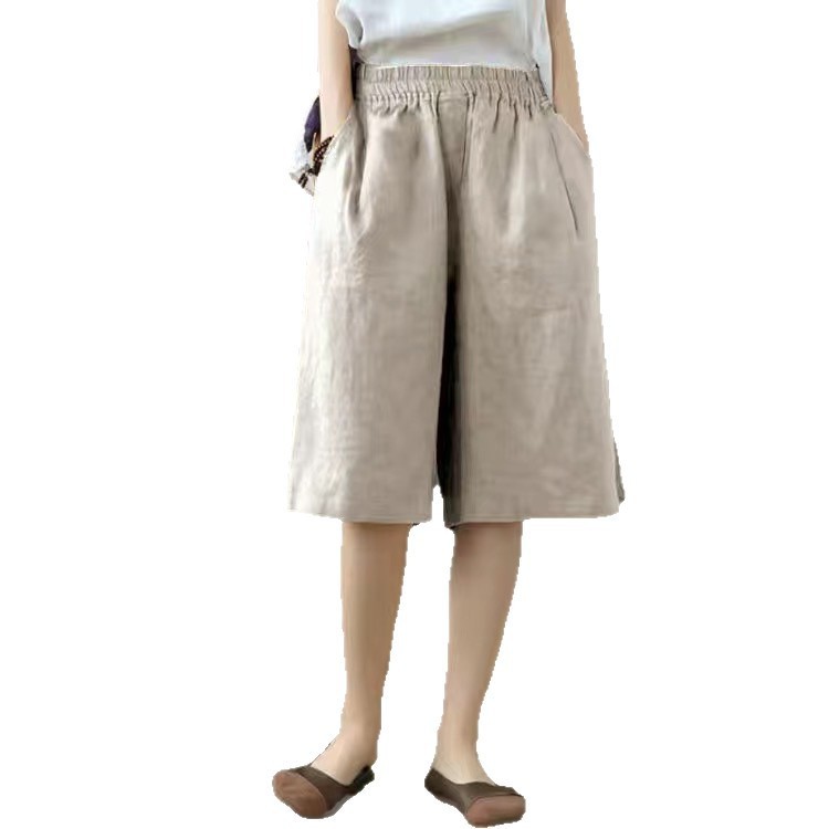 女性用ストレートカジュアルパンツ、夏の人気スタイル、小柄な人向けの5分丈ショートパンツ、ゆったり痩身、ウエストゴム、幅狭ワイドパンツ|undefined